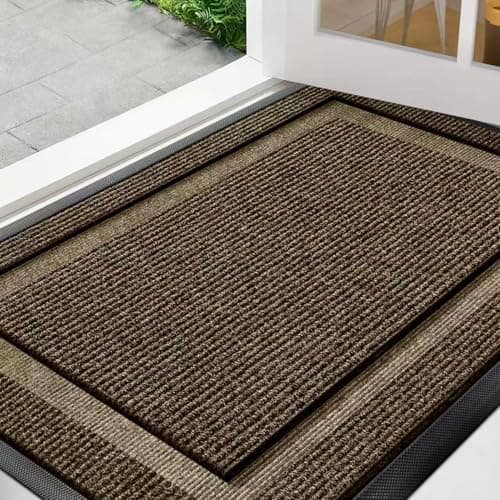 Front Door Mat Outside Entrance Indoor Doormat, 32" x 20" Outdoor Mats for Patio Waterproof, Outdoor Door Mats for Outside Entry, Indoor Rugs for Entryway, Sturdy Natural Rubber Entry Mat, Begie