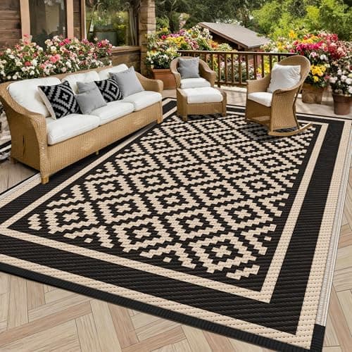 Kohree RV Outdoor Rug 9x12 Rev...udes Carry Bag (Black & Brown)