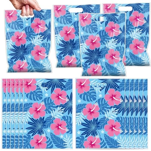 Aposwow Tropical Hawaiian Party Favor Bags - 50 Pcs Summer Hibiscus Flower Goodie Candy Treat Gift Bags Hawaii Beach Party Favors For Summer Moana Hawaiian Luau Decorations