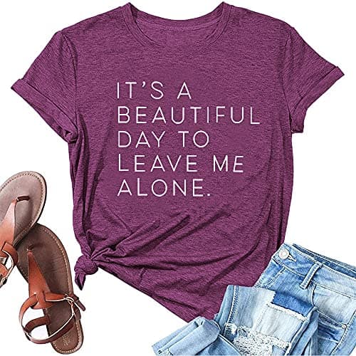 Beach Workout Funny Cute Graphic Tees for Women Funny Vintage Trendy Sarcastic Sayings Tee Shirts for Teen Girls Womens Positive Sayings T Shirts (Purple S)