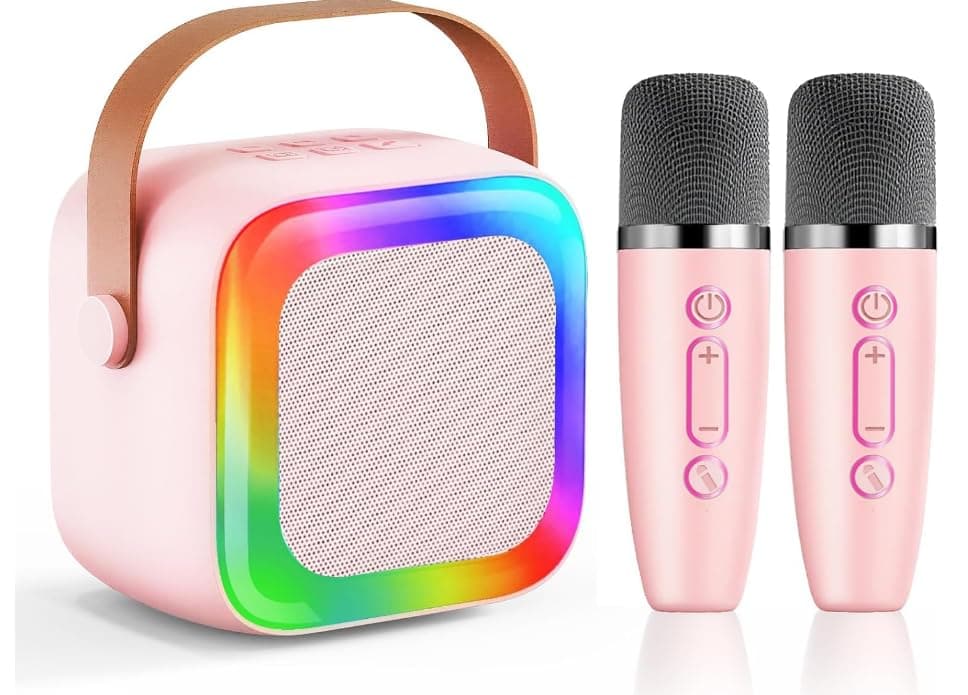 SECULEAD Mini Karaoke Machine for Kids Teen Adults with 2 Wireless Microphones and LED Lights, Bluetooth 5.3 Connectivity, Toys for Party, Home, Gifts for 4 5 6 7 8 9 10 11 12+ Years Girls Boys