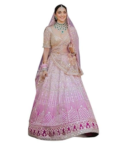 TRENDMALLS Women's Satin Embroidery Bridal Lehenga Choli with Net Dupatta (L148-Pink-Semi-Stitch)