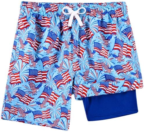 ZenGents Boys American Flag Swim Trunks Size 10-12 Kids Bathing Suits 4th of July Swim Shorts Board Shorts Teen Swimming Shorts with Pockets 10 12 Years