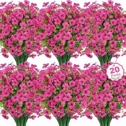 Besteek 20 Bundles Artificial Flowers for Outdoors Fake Plants, Fuchsia
