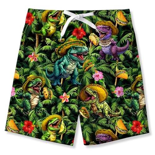 uideazone Boys Swim Trunks Size 8 Novelty Forest Dinosuar Graphic Swim Shorts Quick Dry Mesh Lining Swimsuit Casual Water Party