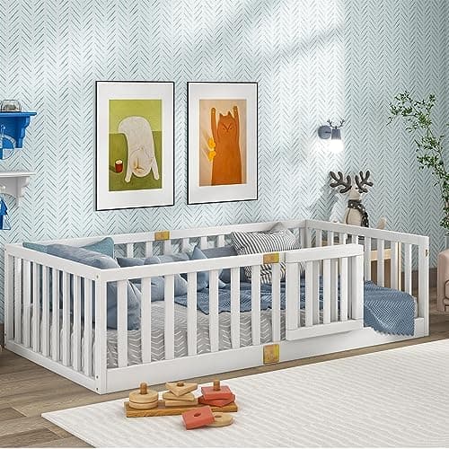 Tatub Twin Montessori Floor Be...all Left and Right, Twin-White