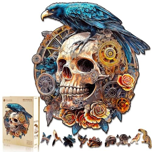 175-Piece 11.4" x 10.1" Kayee 3D Effect Wooden Jigsaw Puzzle  (Raven & Mechanical Skull) $4.99 + Free Shipping w/ Prime or on $35+