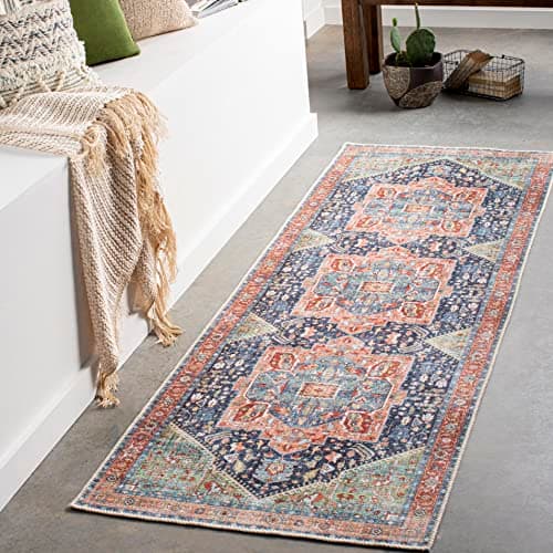 Livabliss Audrey Vintage Medal...Area Rug,2'7" x 14',Peach/Navy