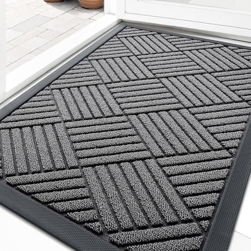 OLANLY Front Door Mat Outside Entrance 29.5x17, Absorbent, Heavy Duty Sturdy Natural Rubber Doormat Indoor Outdoor, Stain and Fade Resistant, Non-Slip Low Profile Floor Mat for Entryway, Grey Diamond