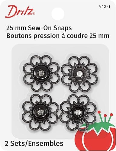 Dritz 442-1 Sew-On Snaps with ...esign, Black, Size 25mm 2-Sets