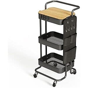 $29.75* | 3-Tier DTK Metal Rolling Utility Cart w/ Removable Tabletop & Side Storage Bag at Amazon