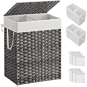 [AC] $19.99 | SONGMICS Laundry Hamper with Lid, 90L Clothes Hamper with 2 Removable Liner Bags at Amazon