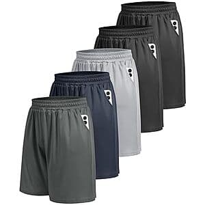 5-Pack BOOJO Athletic Gym Men's Shorts w/ Pockets (Large Only) $20