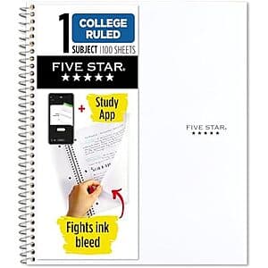 $2* | Five Star 1-Subject College Ruled Spiral Notebook (White, 100 Sheets) at Amazon