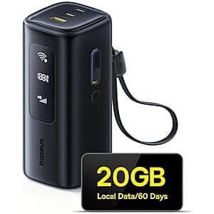 [AC] $62.39 | Baseus 2-in-1 4G LTE Mobile Hotspot & 20000mAh 67W Power Bank for Up to 10 Devices w/ 20GB Local Data at Amazon