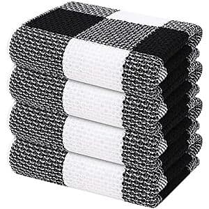 $9.99* | 4-Pk 13"x28" Mordimy 100% Cotton Waffle Weave Kitchen Towels (Black/White) at Amazon
