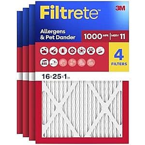 4-Pack Filtrete Allergen Defense Air Filter (16" x 25" x 1", 1000 MPR) $23.50 w/ S&S