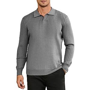 Hardaddy Men's Ribbed Knit Long Sleeve Polo V Neck Sweater (various colors) $9