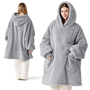 Amazon – Bedsure Fluffy Wearable Blanket Hoodie (Grey, Standard) - $14.99 w/ Code