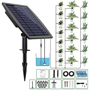 JIYANG Solar Automatic Plant Watering Kit w/ 12 Timer Modes for 20-30 Plant Pots $15