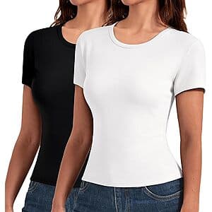 2-Pk Leafigure Women's Slim Fit Crewneck Short Sleeve T-Shirts (Various) from $4