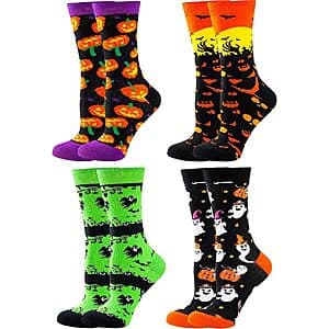 4-Pairs BONANGEL Women's Halloween Novelty Crew Socks (Size 5-8) $5