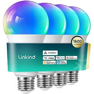 4-ct Linkind Matter Smart Color-Changing A21 E26 Wi-Fi LED Bulbs w/ Music Sync $20