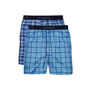 2-Pk Hanes Men's Tagless Boxers Underwear (Blue Plaid, size L, XL) $5
