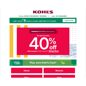 Kohls: 40% Mystery Coupons