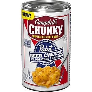 18.8oz Campbell’s Chunky x Pabst Blue Ribbon Beer Cheese w/ Potatoes & Chorizo Soup 2 for $3.70 w/ S&S