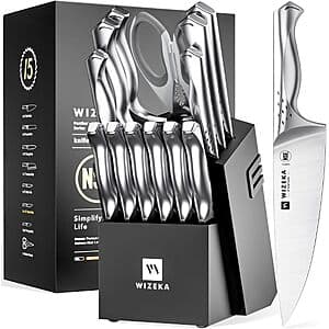 15-Pc WIZEKA Kitchen Knife Block Set w/ Built-In Sharpener $57.45 + Free S&H