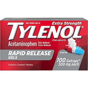 100-Ct Tylenol Extra Strength Acetaminophen Rapid Release Gels $6.35 w/ S&S