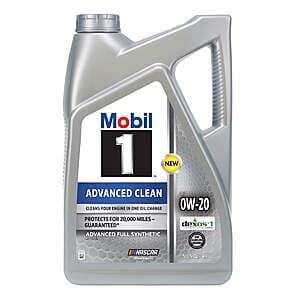 5-Qt Mobil 1 Advanced Clean Full Synthetic Motor Oil (Various) + $4 Walmart Cash $26 + Free Pickup