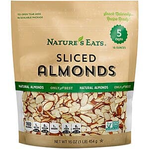 [S&S] Nature’s Eats Natural Sliced Almonds - Blanched Thin-Cut Almonds Bulk 16 oz Resealable Bag $5.44