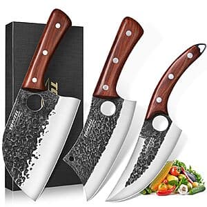 3-Piece Topfeel Butcher Knife Set w/ 7" Serbian Chef Knife, 7" Butcher Meat Cleaver & 6.5" Viking Knife $22.79 + Free Shipping w/ Prime or on $35+