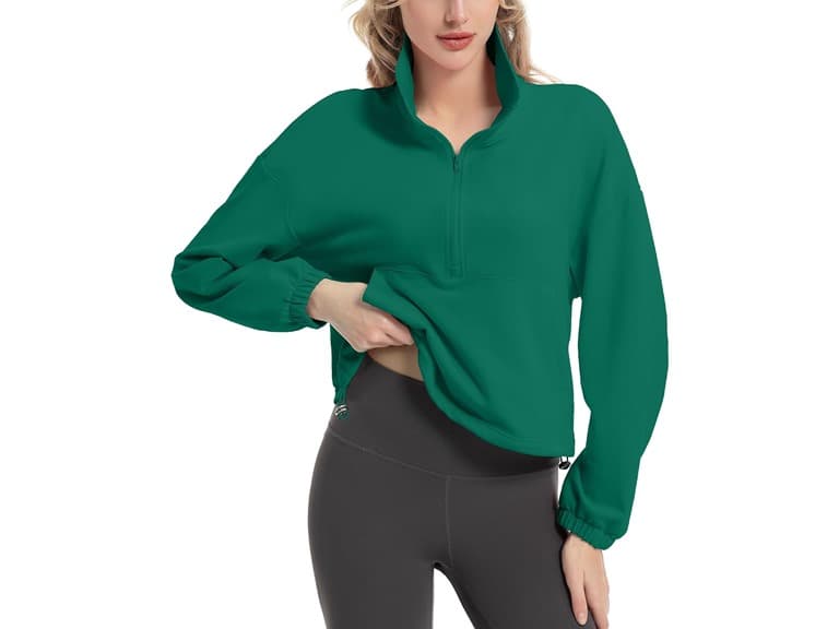 FKEEP Women (M) Quarter Zip Pullover Collar Zgreen