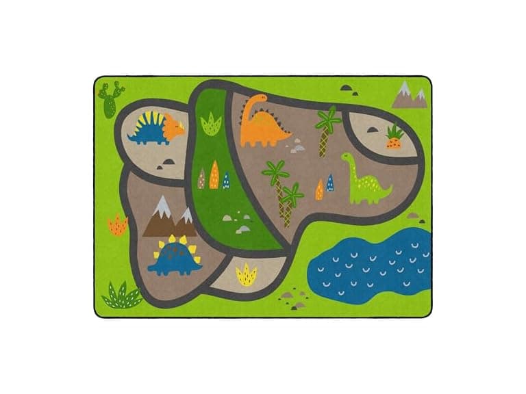 Flagship Carpets Dino Map Classroom Educational Area Rug 6' x 8'4" - Green