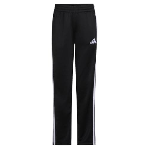 adidas Big Kid Straight-Leg 3-Stripe Track Pant, 10-12, Regular, Black