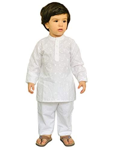 Flawnt Chikan Embroidery Cotton Kurta Set (Spiral, 12M)