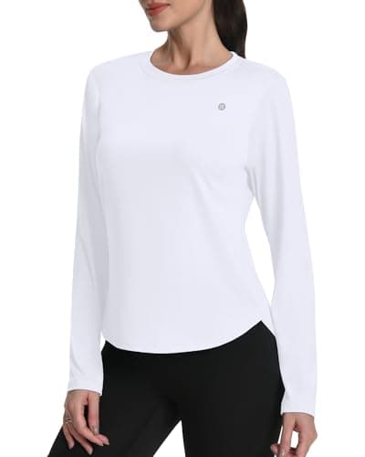 Runhit Sun Shirt Women Long Sleeve UPF 50+ Sun Protection Lightweight Tops UV Quick Dry Workout Hiking Running Rash Guard White M