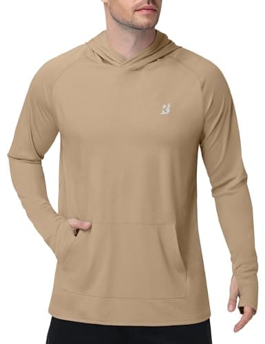 Roadbox Mens UPF 50+ Sun Protection Fishing Shirts, Long Sleeve UV SPF Hoodie Lightweight Rash Guard Sweatershirt for Hiking Running Khaki