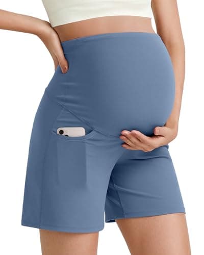 G4Free Maternity Shorts for Women Over The Belly Pregnancy Workout Yoga Athletic Lounge Shorts with Pockets $7.49