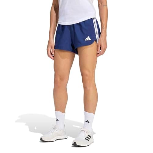 adidas Women's Pacer Workout Woven High-Rise Shorts, Dark Blue/White, Medium/3"