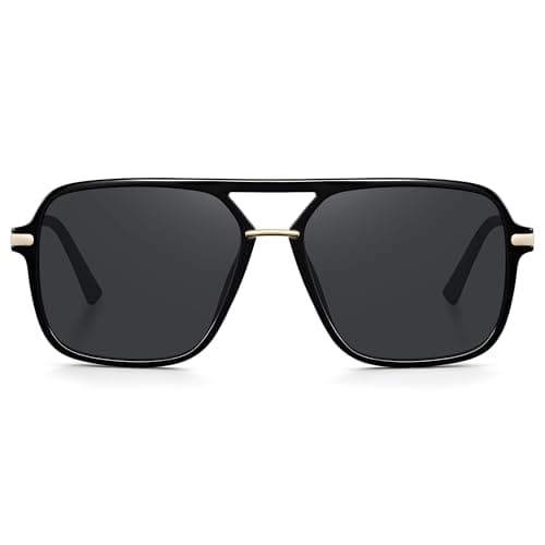 Fanshen Trendy Sunglasses Womens Men, Square Aviator Polarized Sun Glasses UV Protection for Driving, Travel & Everyday Wear (Black)