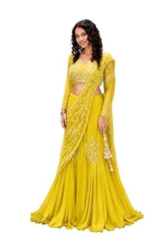 Indian Ready To Wear Lehenga Choli Events For Women Bridesmaid, Party, and all Festival Wear. (yellow, 32)