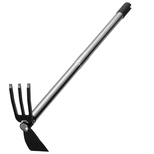 Garden Hoe and Cultivator, 45" Stainless Steel Long Handle Hoe Garden Tool for Gardening, Weeding, Standing Hand Tiller Cultivator Tool for Soil Loosening Soil Planting