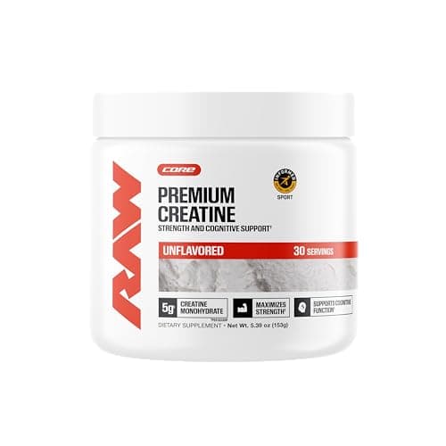 RAW Nutrition Creatine Monohydrate Powder, Unflavored (30 Servings) - Micronized Creatine Monohydrate Supplement for Workout Performance, Build Muscle & Strength - Creatine Powder for Men & Women