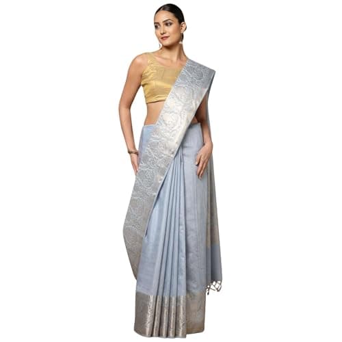 Indiehaat Radiating Banarasi Silk Linen Gray Handloom Saree