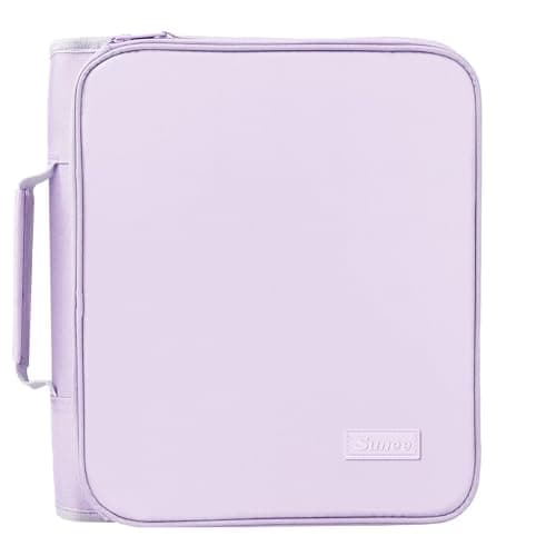 SUNEE Zippered Binder Bag with Handle, 2-Inch 3-Ring O-Ring, 500-Sheet Capacity, Includes Zip Pocket, 5-Tab Expanding File Folder, Multi-Pocket Organizer Binder for Middle School, Lavender Purple