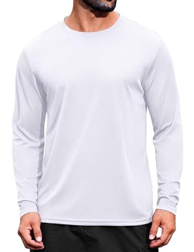 COOFANDY Long Sleeve Shirts for Men Moisture Wicking Activewear T-Shirts Workout Running Shirts White